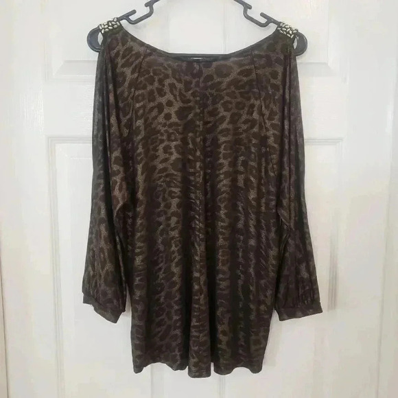 Carson Kressley Animal Print Cold Shoulder Blouse - Picture 2 of 8